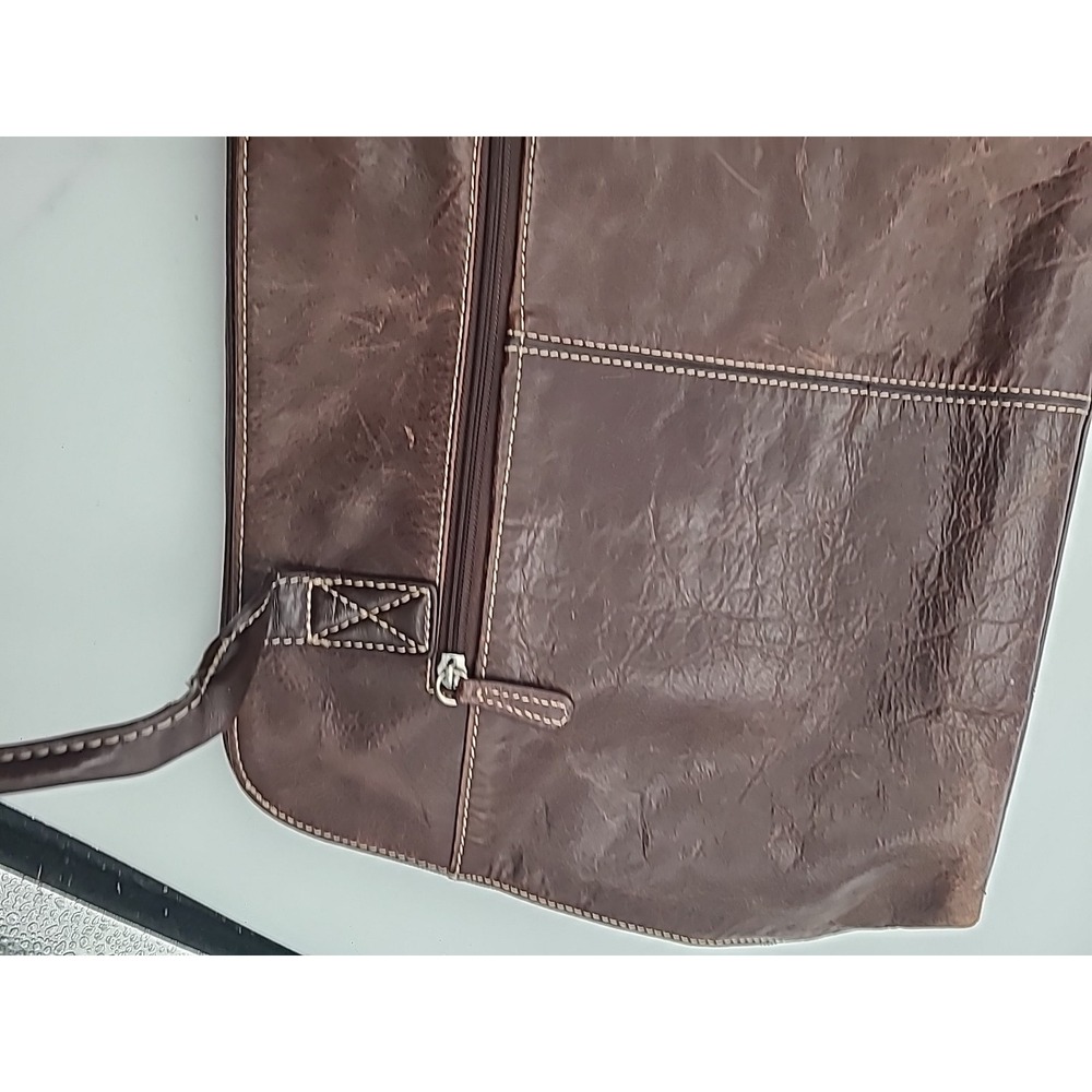 Giani Bernini Genuine Leather Portfolio Business Tote Brown Multi Pockets Zipper - Picture 15 of 16